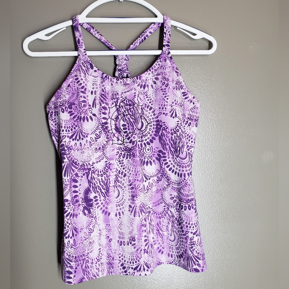 Athleta Pavitra Tank Top Purple Mandala Paisley Racerback Shelf Bra size Small